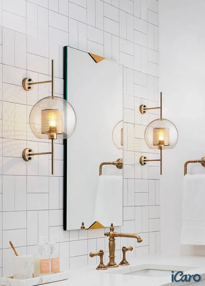 Lámparas de pared de vidrio modernas Fanoos, luminaria, aplique, iluminación, mesita de noche, sala de estar, decoración del hogar, luz de bola dorada 