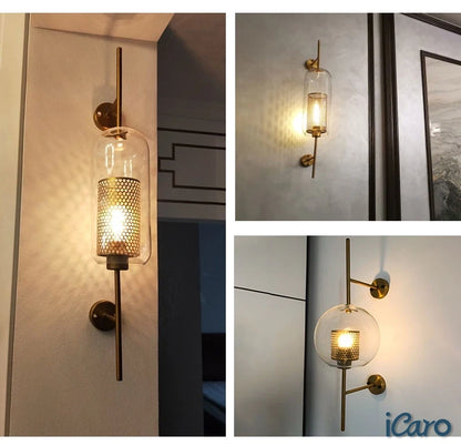 Lámparas de pared de vidrio modernas Fanoos, luminaria, aplique, iluminación, mesita de noche, sala de estar, decoración del hogar, luz de bola dorada 